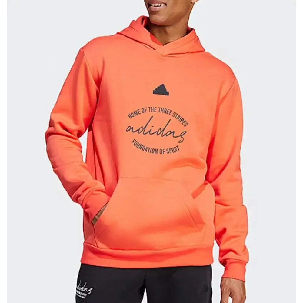 Adidas Mens L‎ Long Sleeve Hoodie Bright Red Fleece Sporty Athleisure